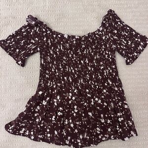 Francesca's Collections Maroon and White Floral Blouse